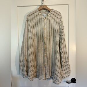 FLAX by JEANNE ENGELHART 100% Linen Striped VINTAGE Tunin Top Dress Sz L